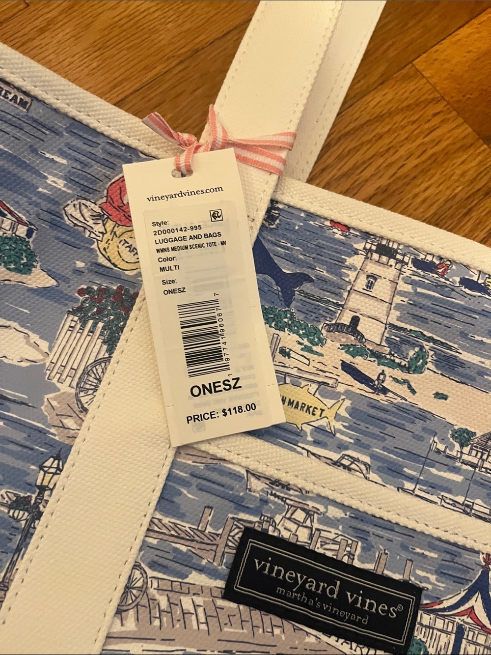 Vineyard Vines Blue and White Coastal Print Canvas Tote - Picture 3 of 4